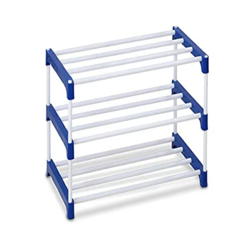 Image of Ebee 6 Pairs Plastic Shoe Rack (Blue, 3 Shelves)