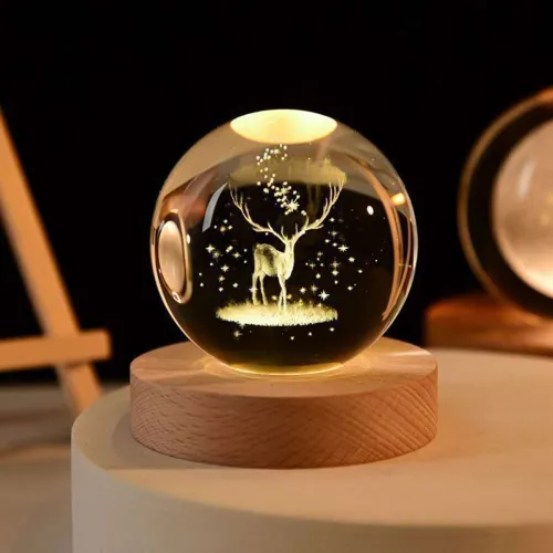 Image of EBLOOMING 3D Deer Crystal Ball Night Lamp