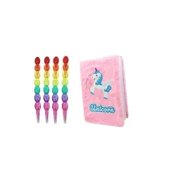ECLET A6 Unicorn Fur Diary with 4 Rainbow Pencils