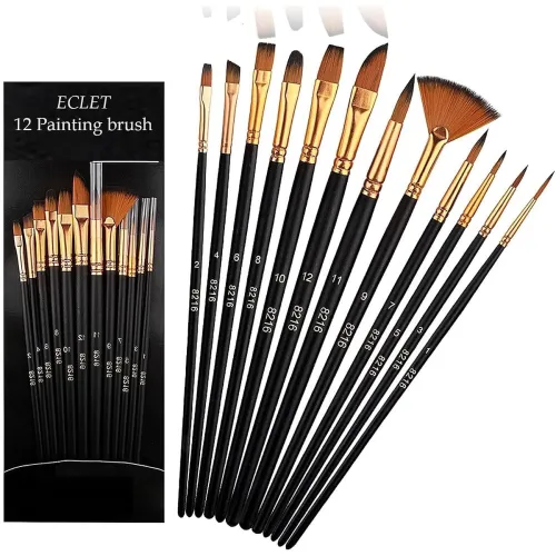 Image of Eclet DSR Craft Painting Brushes Set of 12 Professional Round Pointed Tip Nylon Hair Artist Acrylic Paint Brush for Acry