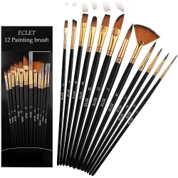 Eclet DSR Craft Painting Brushes Set of 12 Professional Round Pointed Tip Nylon Hair Artist Acrylic Paint Brush for Acry
