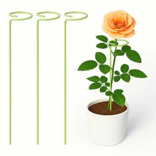Image of ecofynd 18 Inches Metal Trellis for Plants (Light Green, Pack of 3), Single Stem Flower Plant Support, Garden 