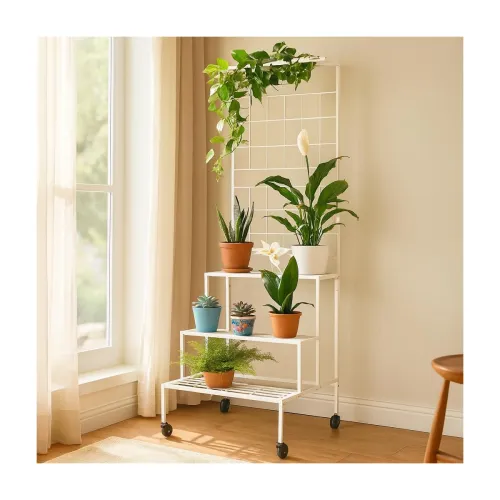 Image of ecofynd 4-Tier Rolling Metal Plant Stand (White)