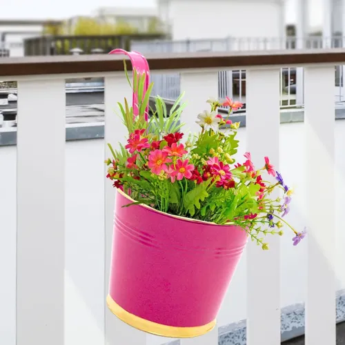 Image of ecofynd 7 Inches Halley Railing Planters for Balcony, Hanging Pots for Plants