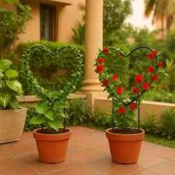Ecofynd Iron Garden Trellis (2 Pack, Heart Shape, Rust-Free Black)