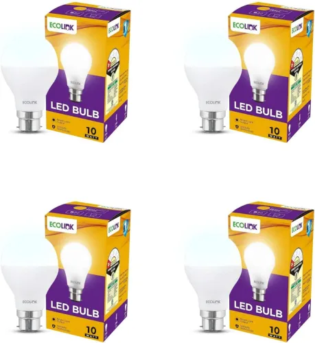 Image of EcoLink 10 W Basic Round B22 LED Bulb (White, Pack of 4)