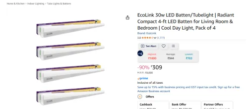 Image of EcoLink 30w LED Batten Pack of 4