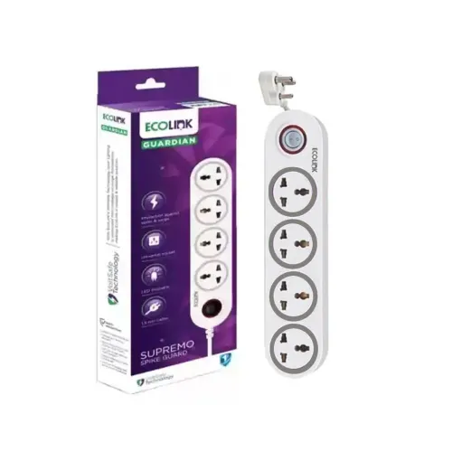 Image of EcoLink 4 Way Spike Surge Guard 6A Grey 4 Socket Protector