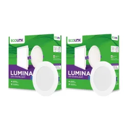 EcoLink Polycarbonate Lumina 10-Watt Round LED Downlighter | LED Ceiling Light For Home And Hall | Cut Out: 4 Inch,Color: Cool Day Light, Pack Of 2