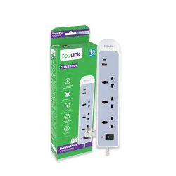 EcoLink PowerPlus 3-Socket 6A Extension | Dual USB-A & USB-C Fast Charging Ports | Compact, Portable & Safe Power Strip 