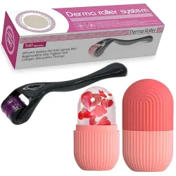 E-COSMOS Derrma Roller & Ice Roller Combo 0.5mm 540 Titanium Alloy Needles, Promotes Beard Growth, Hair Regrowth & Reduces Acne Scars, Ice Face Roller Silicone Facial Cube for Eyes Neck Mass...