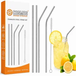 E-COSMOS Reusable Stainless Steel Drinking Straws with Brush, 5-Piece Set
