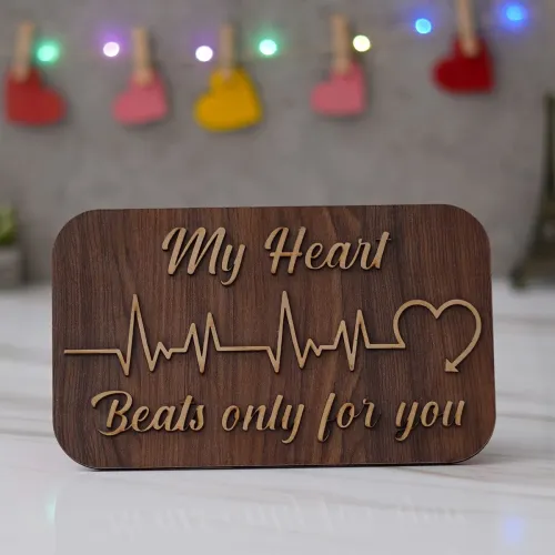 Image of eCraftIndia Brown My Heart Beats Only for You Wooden Showpiece 