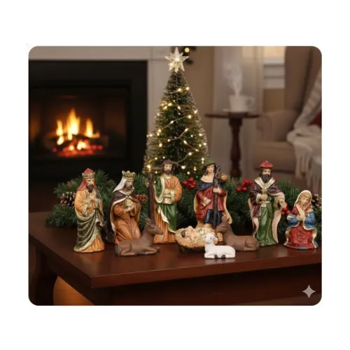 Image of eCraftIndia Christmas Nativity Crib Set Statues (Resin, Set of 10)