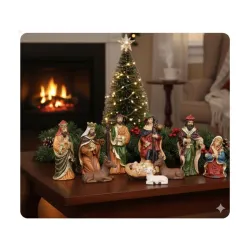 eCraftIndia Christmas Nativity Crib Set Statues (Resin, Set of 10)