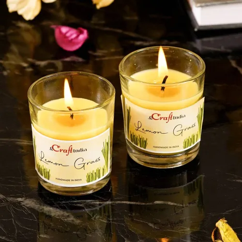 Image of eCraftIndia Glass - Lemongrass Candle (Multicolor, Pack of 2)