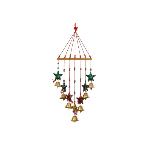 Image of eCraftIndia Handcrafted Decorative Colorful Stars Wall / Door / Window Hanging Bells | Diwali Decoration Items for Home 