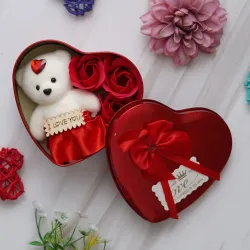 eCraftIndia Heart Shaped Valentines Day Gift Box with I Love You Message Teddy Bear 3 Red Roses Valentine Gift for Girlfriend Boyfriend Husband Wife Valentines Day Gift Valentine Day Decorat...