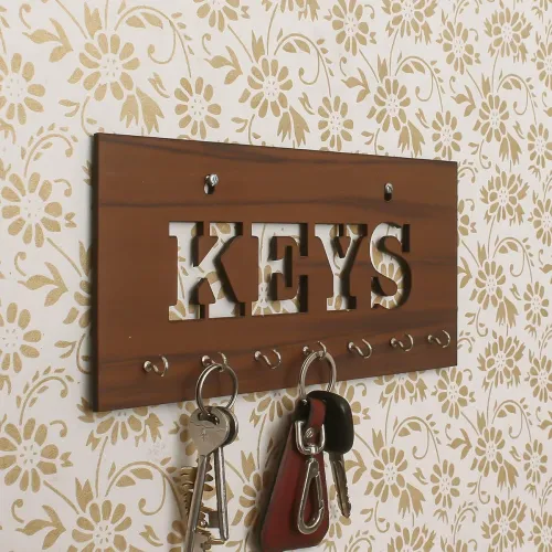 Image of eCraftIndia Keys Theme Wooden Key Holder with 7 Hooks