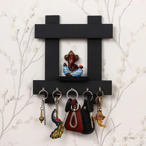 Image of eCraftIndia Lord Ganesha Wooden Keyholder with 5 Key Knobs