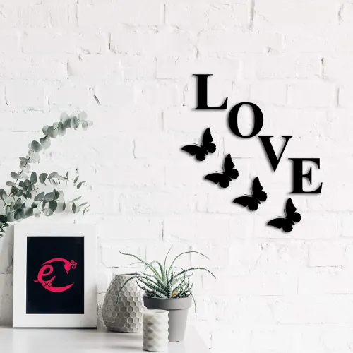 Image of eCraftIndia Love With Butterflies Black Engineered Wood Cutout Wall Art Decor - Romantic Wall Decor Item For Bedroom, Li