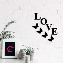 eCraftIndia Love With Butterflies Black Engineered Wood Cutout Wall Art Decor - Romantic Wall Decor Item For Bedroom, Li