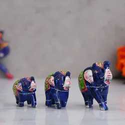 eCraftIndia Set of 3 Multicolor Elephant Statues for Good Luck | Animal Figurines Decorative Elephant Showpieces | Eleph