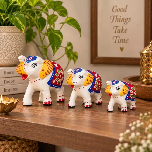 Image of eCraftIndia Set of 3 Elephant Statues for Good Luck| Animal Figurines Decorative