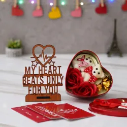 eCraftIndia Valentine Gift for Girlfriend Boyfriend Love Valentine Cards, My Heart Beats Only for You Showpiece, Teddy R