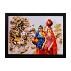 eCraftIndia Village Women Matt Textured Framed UV Art Painting