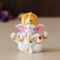eCraftIndia White Resin Lord Ganesha Idol with Golden Mukut
