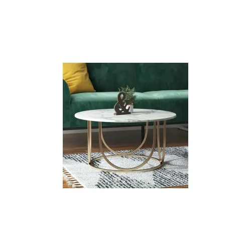 Image of EDEUEQUE Round Coffee Table White & Gold
