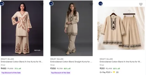 Image of EDLEY ALLAN Women's Kurtas at minimum 85% Discount
