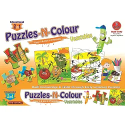 SMART PICKS Educational Birds Puzzle-N-Colour 2 in 1,Reusable Fun Activity for Kids, Colour It and Wipe It Off! (Vegetables)