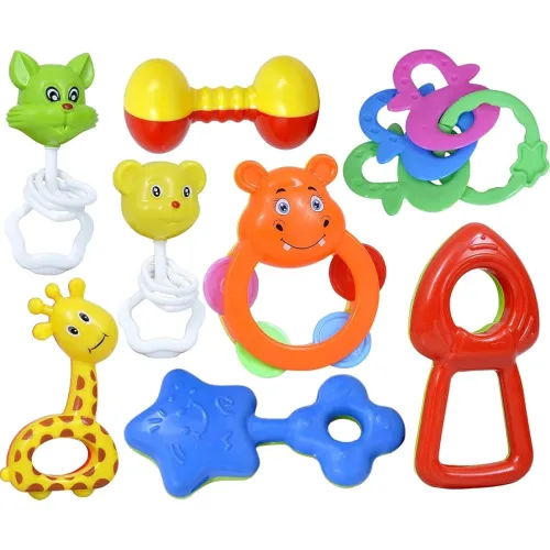 Image of eErlik® Colourful Plastic Non-Toxic 8 Pc Rattle Set for Newborns & Infants