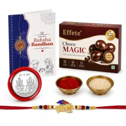 Effete Rakhi with Chocolate for Brother – Krishna Design Multicolor Rakhi with Choco Magic Chocolate 32gm, Silver Colour Coin, Greeting Card & Tilak Set – Tradtional Raksha Bandhan Gift Comb...