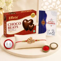 Effete Religious Rakhi Combo with Choco Beats(32gm) |Rakhi for Brother /sister|Rakhi|K1_68_CB32 Assorted Rakhi, Chawal Roli Pack, Coins, Greeting Card Set (1Pc Rakhi , Chocolate , Greeting C...