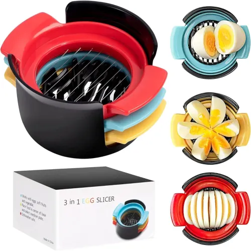 Image of Eggs Cutting 3 in 1 Egg Slicer Stainless Steel Egg Cutter Multi Purpose Slicer Kitchen Tool 