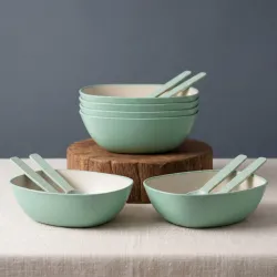 Eha Set of 6 Earth-Friendly Multipurpose Bowls for Kitchen | 600 ml | Made with Bamboo Fibers & Rice Husk | Microwave Safe Bowl | for Hot & Cold Serving Bowl Set | Celeste