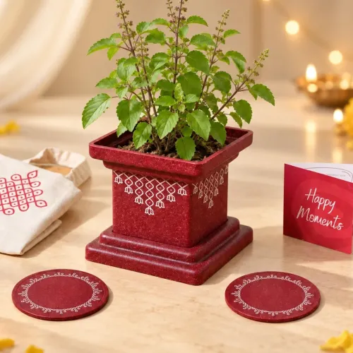 Image of Eha Earth Friendly 5 inch Small Tulasi Pot for Home with Diya Plate