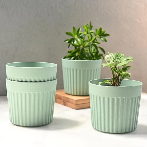 Image of Eha Earth Friendly Romano 6 inch Planters for Home Décor | Set of 4 |Plant Pot Made with Bamboo Fibers | UV Protected Po