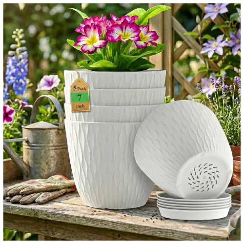 Image of Eightiz 6-Inch White Plastic Planters (Pack of 5)