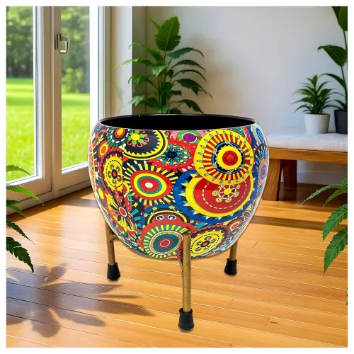 Image of Eightiz 6x6 Inch Metal Flower Vase Planter Pot with Iron Stand