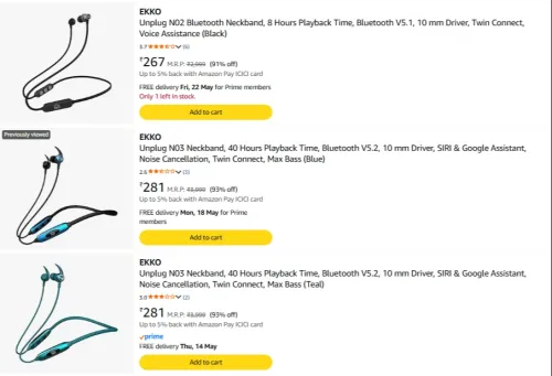 Image of EKKO Bluetooth earbuds Upto 93% Discount