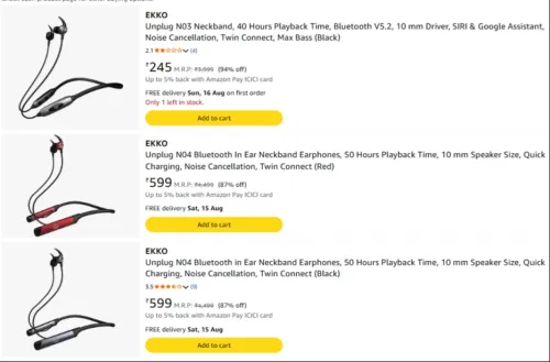 Image of Ekko Neckbands & Earbuds upto 94% Discount