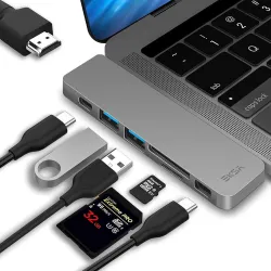 EKSA USB C Hub, 7 in 2 Type C Adapter for MacBook Pro 13 15 2018/2017 with 4K