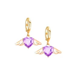 El Regalo Angel Wings Heart Stone Hoop Earrings