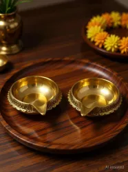 El ROYALE DECOR Kuber Deepak for Pooja Brass (Pack of 2) Table Diya Set (Height: 1 inch)