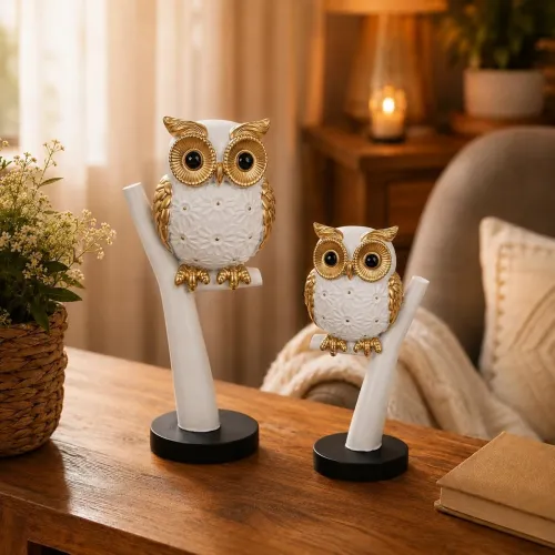 Image of elaris Charming Owl Figurine Set for Home & Office Décor