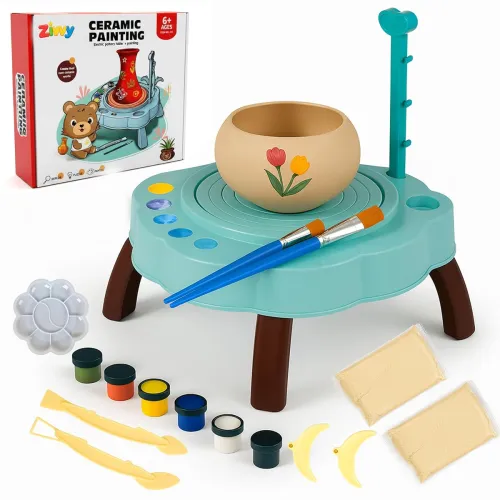 Image of Electric Kids Pottery Table & Ceramic Painting Kit, Blue